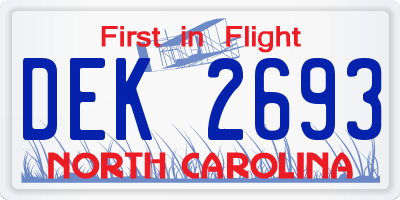 NC license plate DEK2693