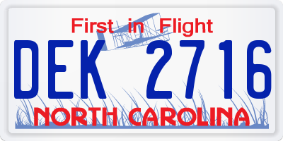 NC license plate DEK2716