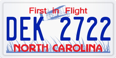NC license plate DEK2722
