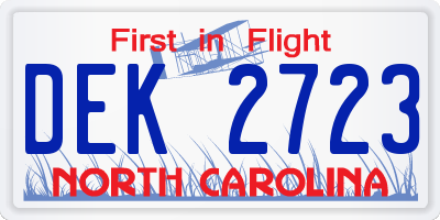 NC license plate DEK2723