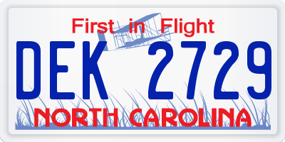NC license plate DEK2729