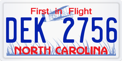 NC license plate DEK2756