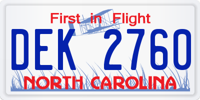 NC license plate DEK2760