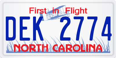 NC license plate DEK2774