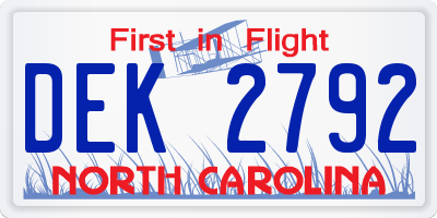 NC license plate DEK2792