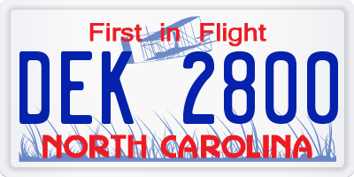NC license plate DEK2800