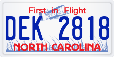 NC license plate DEK2818