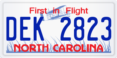 NC license plate DEK2823