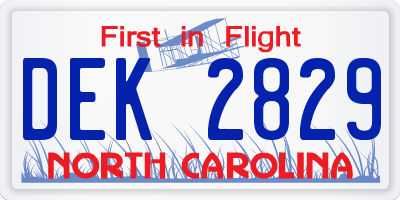 NC license plate DEK2829