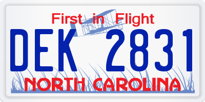 NC license plate DEK2831