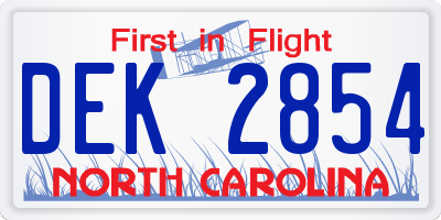 NC license plate DEK2854