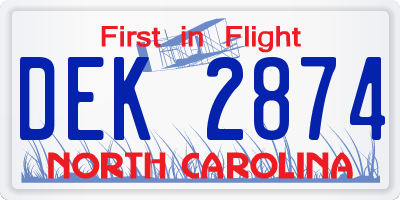 NC license plate DEK2874