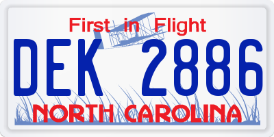 NC license plate DEK2886