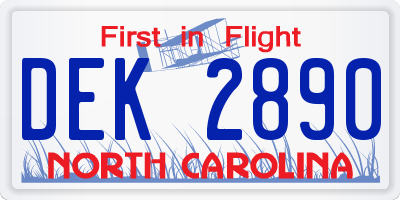 NC license plate DEK2890