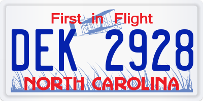 NC license plate DEK2928
