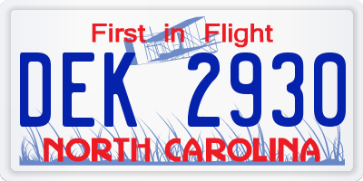 NC license plate DEK2930