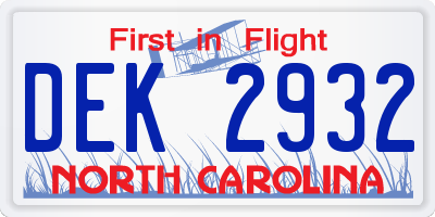 NC license plate DEK2932