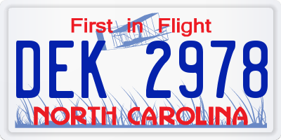NC license plate DEK2978