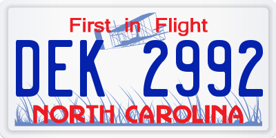 NC license plate DEK2992