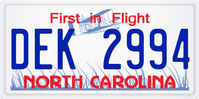 NC license plate DEK2994