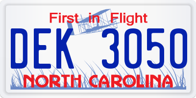 NC license plate DEK3050