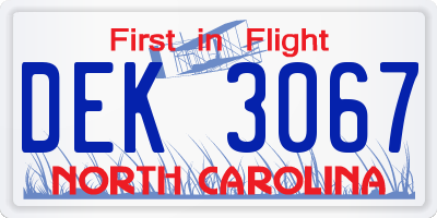 NC license plate DEK3067