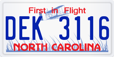 NC license plate DEK3116