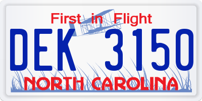 NC license plate DEK3150