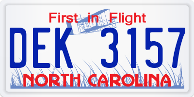NC license plate DEK3157