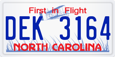 NC license plate DEK3164