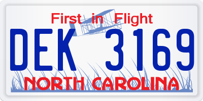 NC license plate DEK3169