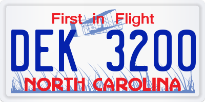 NC license plate DEK3200