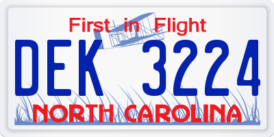 NC license plate DEK3224