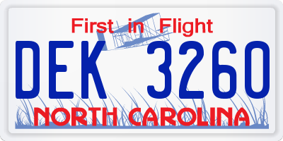 NC license plate DEK3260