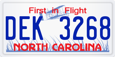 NC license plate DEK3268