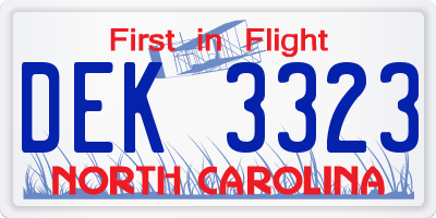 NC license plate DEK3323