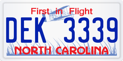 NC license plate DEK3339