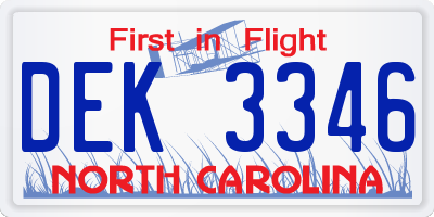 NC license plate DEK3346