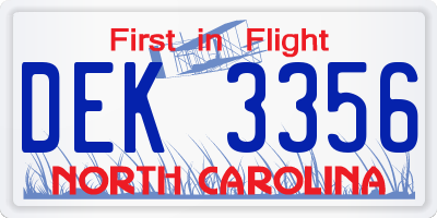 NC license plate DEK3356