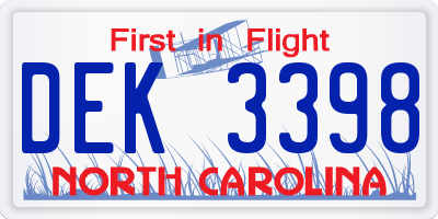 NC license plate DEK3398
