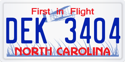 NC license plate DEK3404