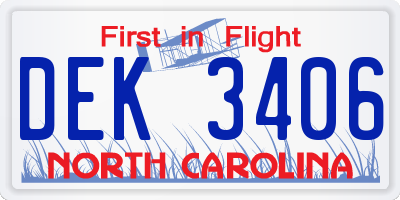 NC license plate DEK3406