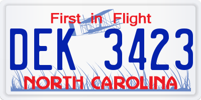 NC license plate DEK3423