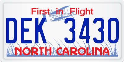 NC license plate DEK3430