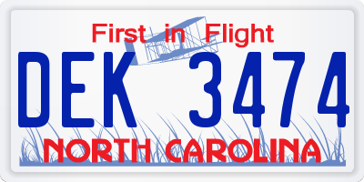 NC license plate DEK3474