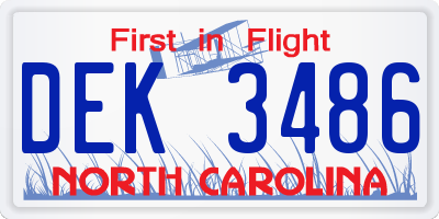 NC license plate DEK3486