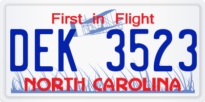 NC license plate DEK3523