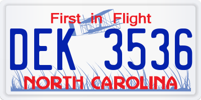 NC license plate DEK3536