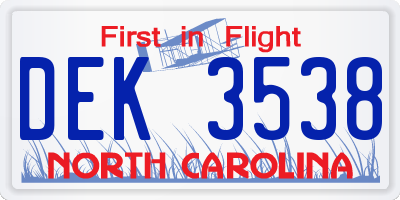 NC license plate DEK3538