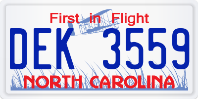 NC license plate DEK3559